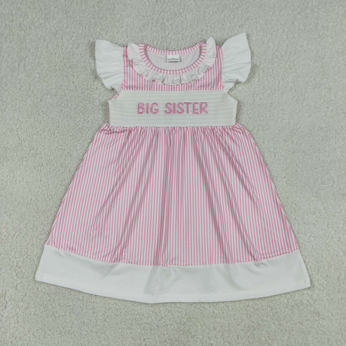 GSD3153 Smocked Big Sister White Ruffle Flying Sleeve Pink Dresses for Girls 202604 RTS