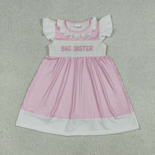 GSD3153 Smocked Big Sister White Ruffle Flying Sleeve Pink Dresses for Girls 202604 RTS