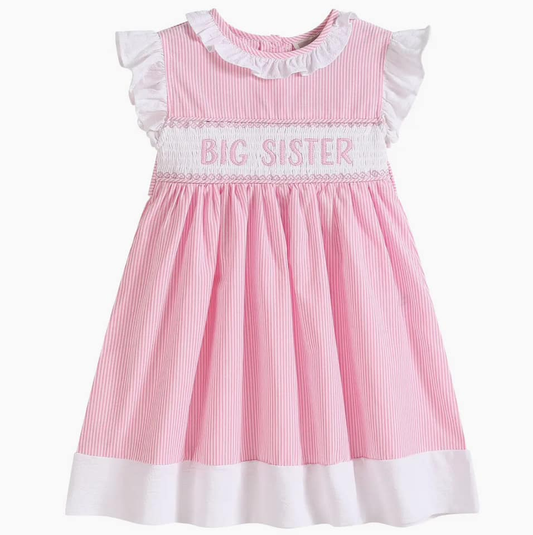 MOQ 5 PCS Preorder GSD3153 Big Sister White Ruffle Flying Sleeve Pink Dresses for Girls 202511