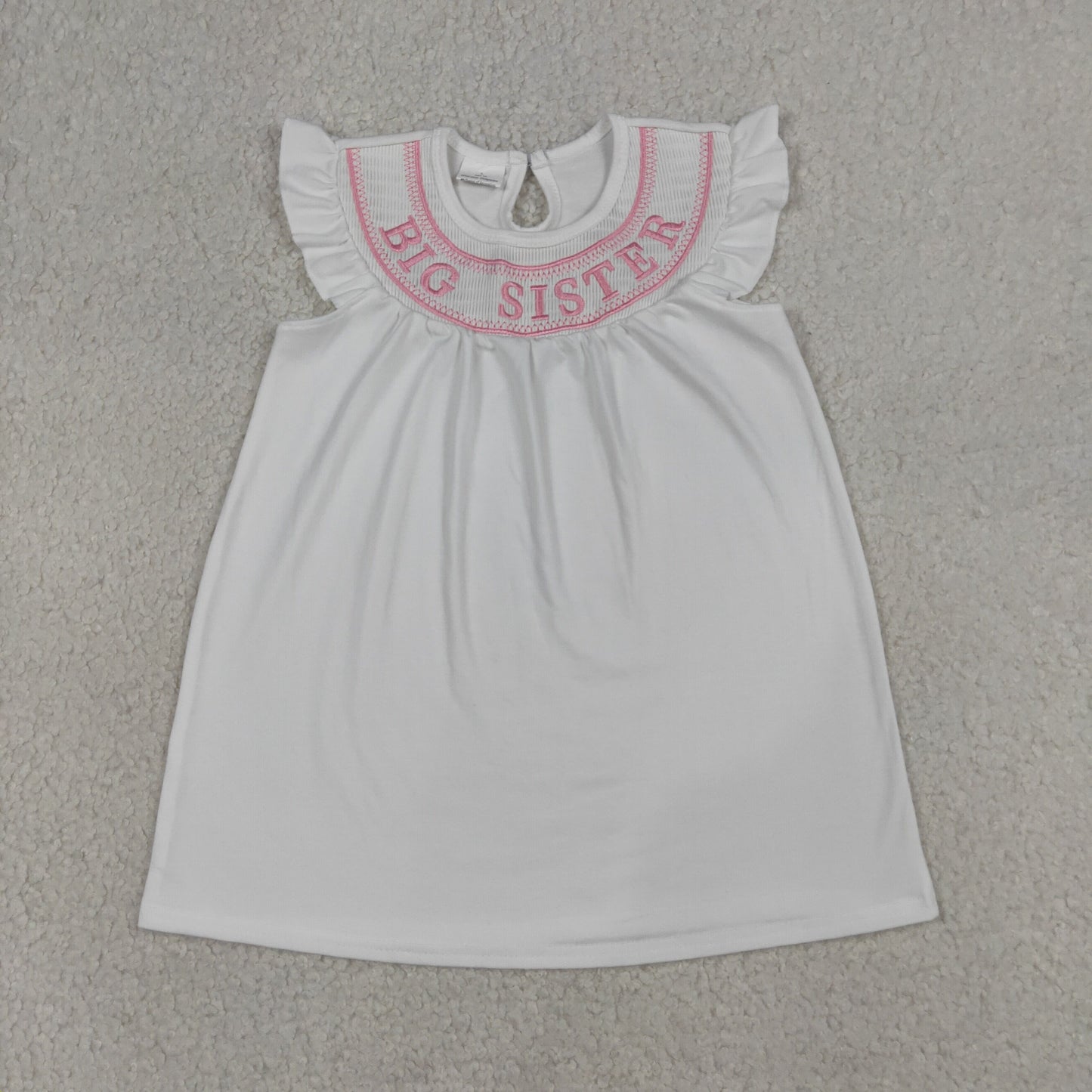 GSD3154 Smocked Big Sister White Flying Sleeve Dresses for Girls 202604 RTS