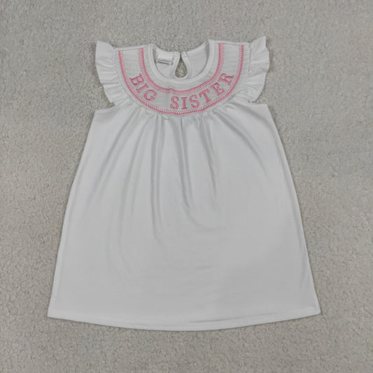 GSD3154 Smocked Big Sister White Flying Sleeve Dresses for Girls 202604 RTS