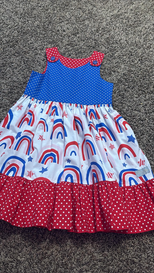 MOQ 5 PCS Preorder GSD3157 4th of July Rainbow Star Dot Red Blue Sleeveless Dresses for Girls 202511