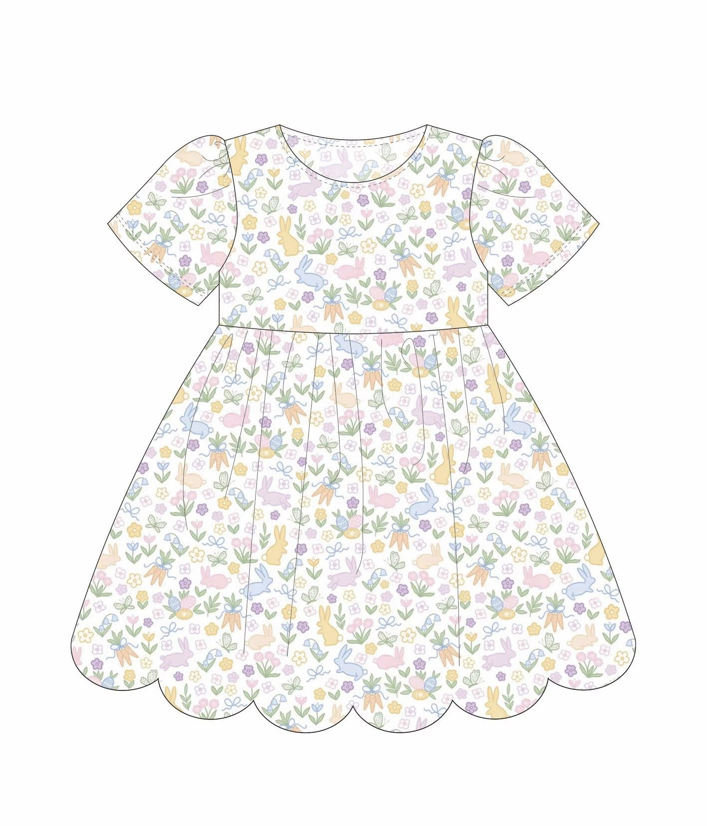 MOQ 5 PCS Preorder GSD3173 Easter Bunny Flower White Short Sleeve Dresses for Girls 202511