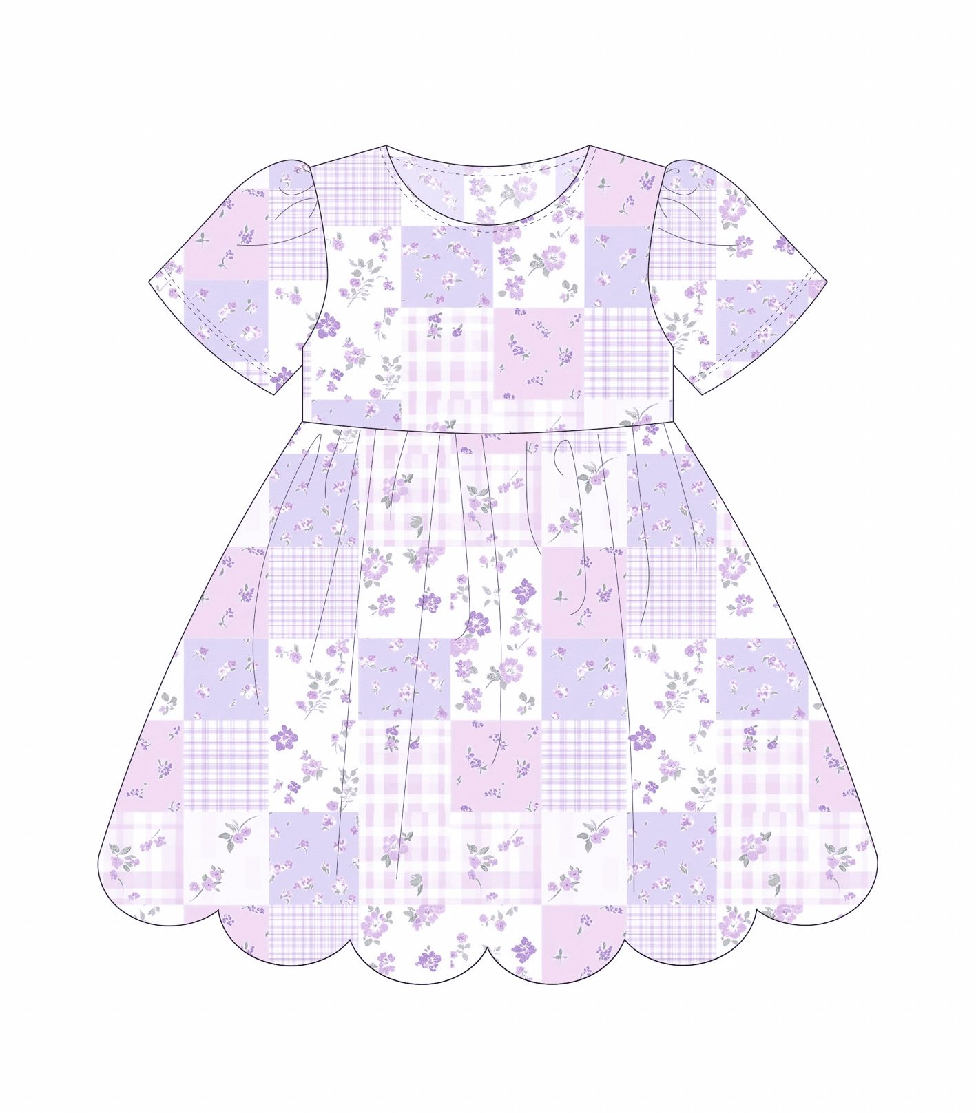 MOQ 5 PCS Preorder GSD3174 Flower Plaid Purple Short Sleeve Dresses for Girls 202511