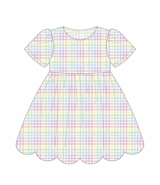 MOQ 5 PCS Preorder GSD3176 Colored Plaid Short Sleeve Dresses for Girls 202511