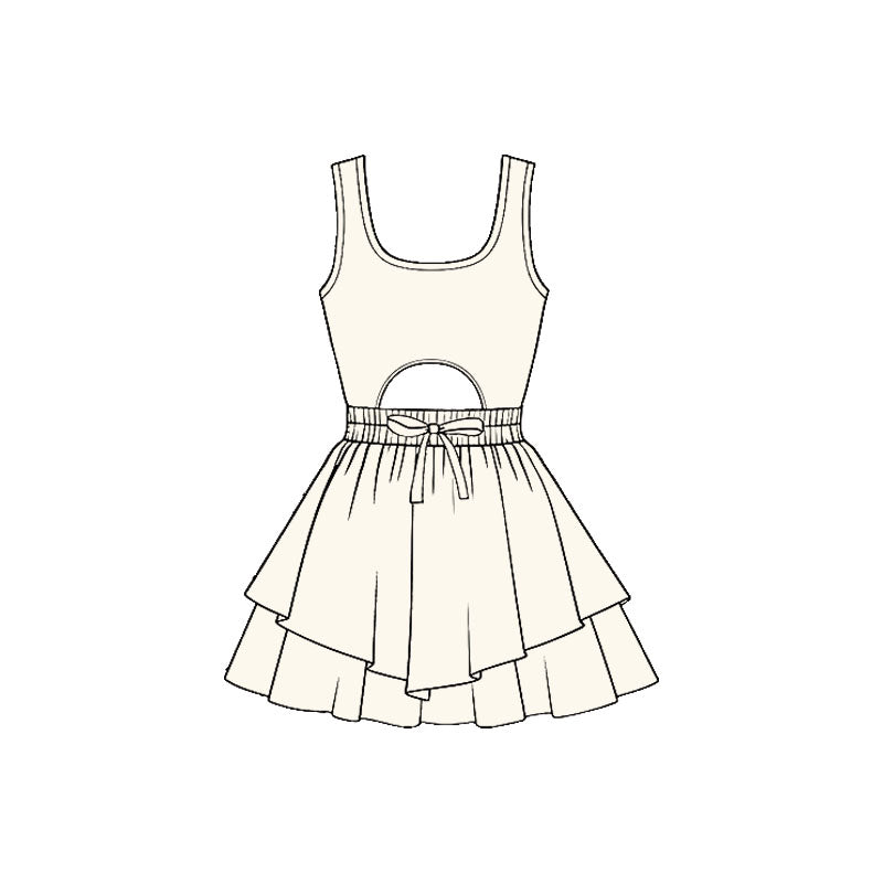 MOQ 5 PCS preorder GSD3181 Solid Beige White Openwork Sleeveless Yoga Dresses for Girls 202511