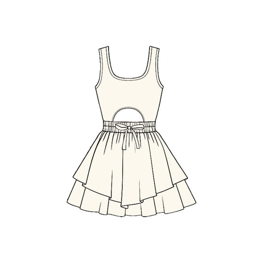 MOQ 5 PCS preorder GSD3181 Solid Beige White Openwork Sleeveless Yoga Dresses for Girls 202511
