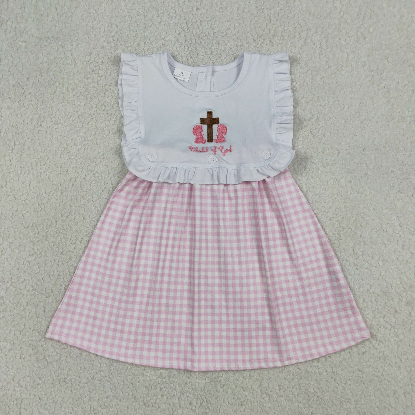 GSD3201 Easter Cross White Ruffle Pink Plaid Sleeveless Dresses for Girls 202604 RTS