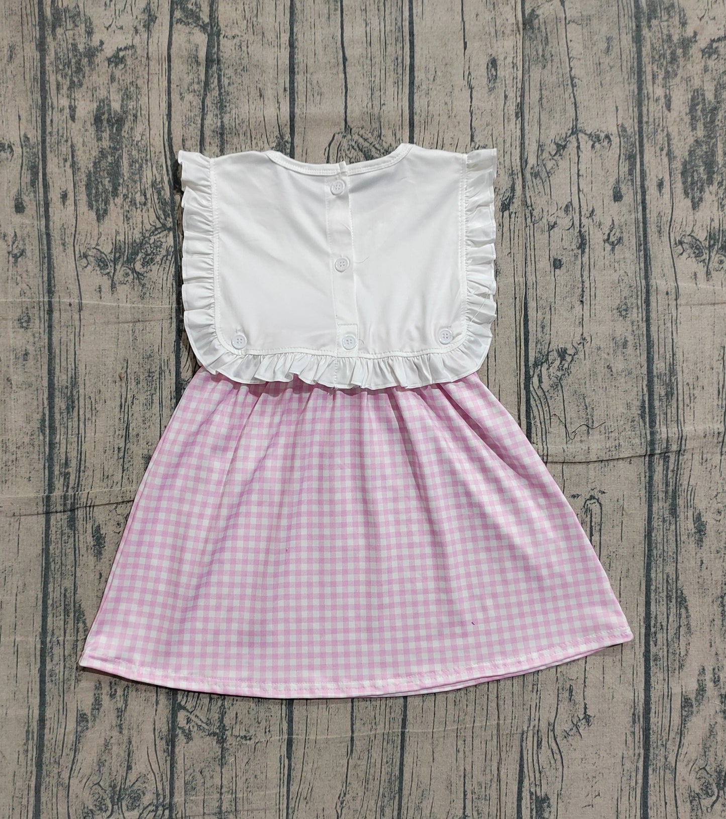 NO MOQ Preorder GSD3201 Easter Cross White Ruffle Pink Plaid Sleeveless Dresses for Girls 202601