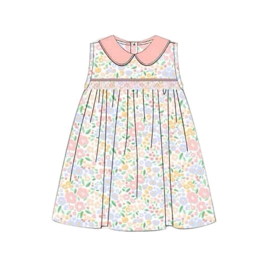 MOQ 5 PCS Preorder GSD3226 Floral Pink Doll Collar Sleeveless Dresses for Girls 202511
