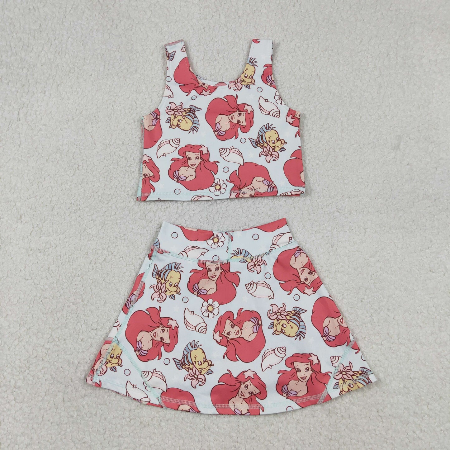 GSD3231 Mermaid Princess Blue Sleeveless Top Skirts Shorts 2 pieces Girls Yoga Sets 202512 RTS