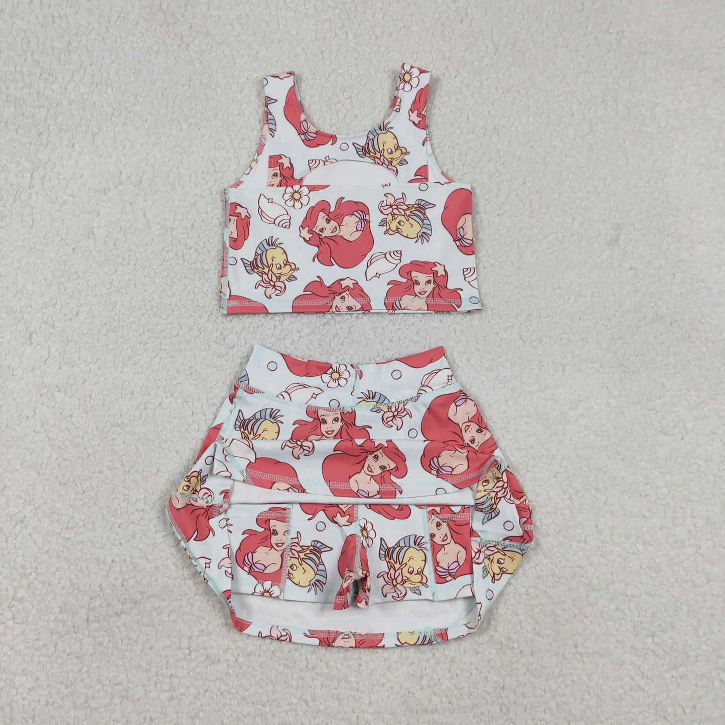 GSD3231 Mermaid Princess Blue Sleeveless Top Skirts Shorts 2 pieces Girls Yoga Sets 202512 RTS