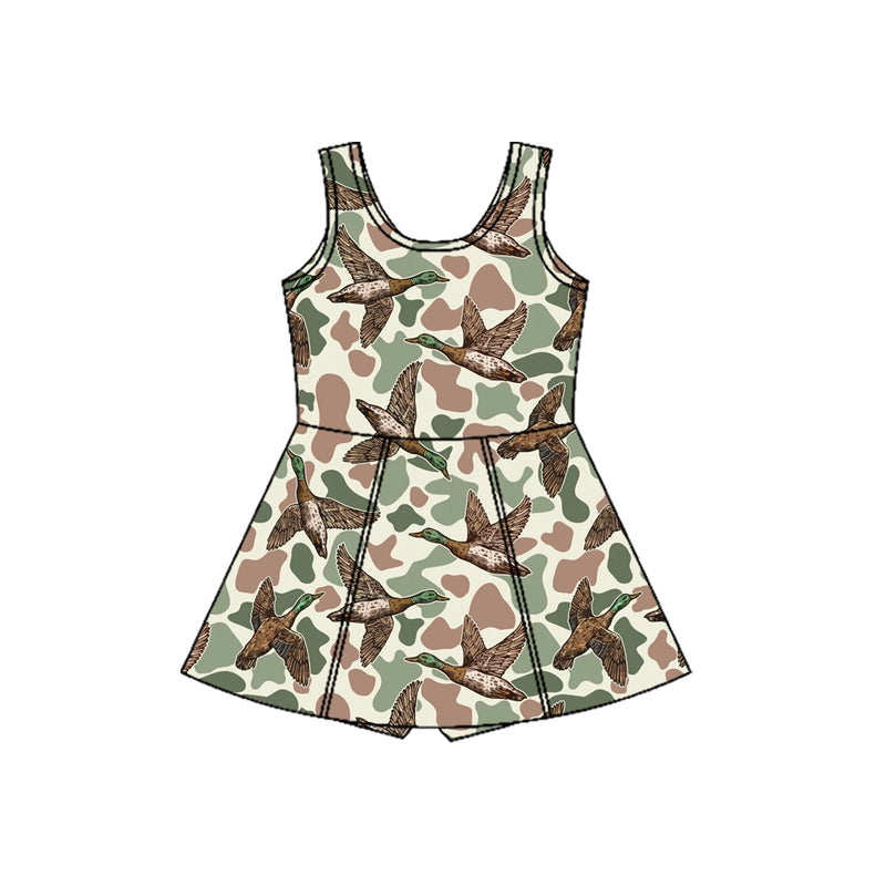 MOQ 5 PCS preorder GSD3232 Duck Brown Green Camouflage Sleeveless Yoga Dresses for Girls 202511