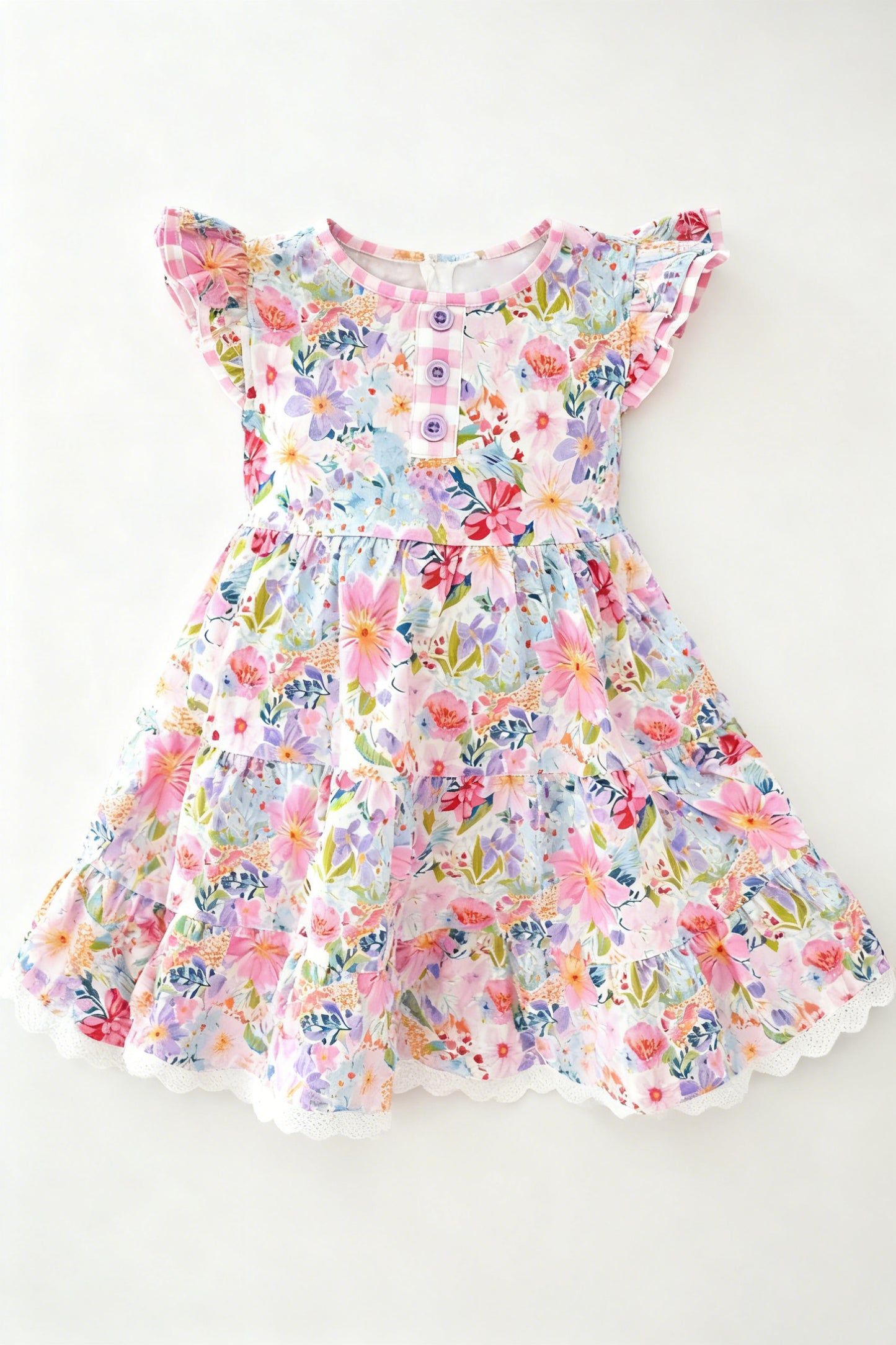 MOQ 5 PCS Preorder GSD3235 Flower Lace Ruffle Flying Sleeve Dresses for Girls 202511