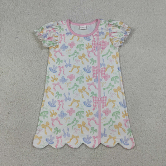 GSD3245 Colored Bows Pink Plaid Short Sleeve Dresses for Girls 202603
