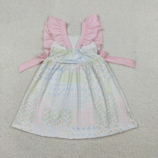GSD3249 Floral Stripe Plaid Bows Pink Ruffle Flying Sleeve Dresses for Girls 20260119 RTS