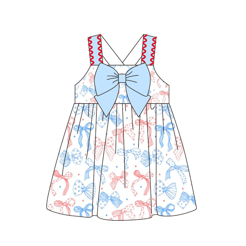 MOQ 5 PCS Preorder GSD3256 4th of July Bows Star Sleeveless Dresses for Girls 202511