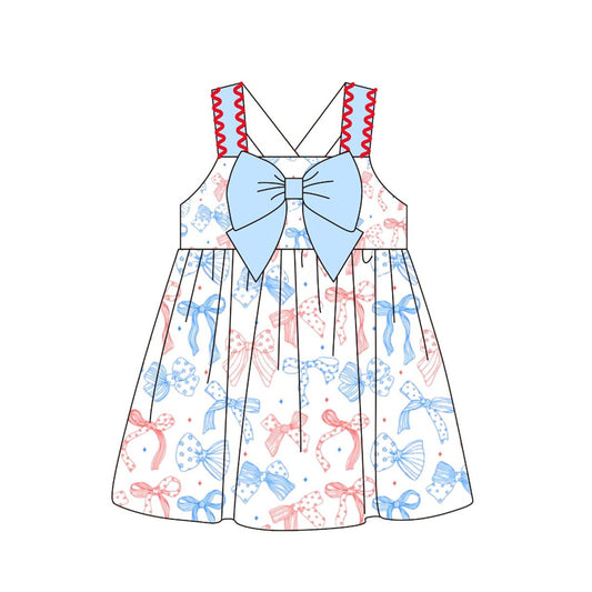 MOQ 5 PCS Preorder GSD3256 4th of July Bows Star Sleeveless Dresses for Girls 202511