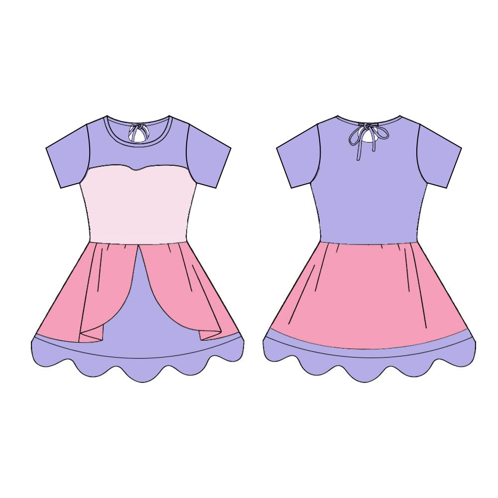 MOQ 5 PCS preorder GSD3259 Purple Pink Ruffle Short Sleeve Yoga Dresses for Girls 202511