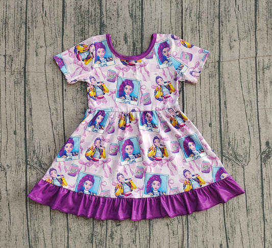 NO MOQ Preorder GSD3272 K-POP Bows Purple Ruffle Short Sleeve Dresses for Girls 202512