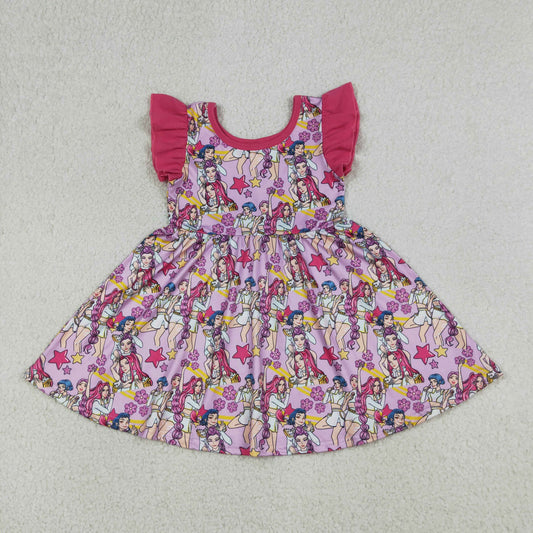 GSD3273 K-POP Flower Star Purple Ruffle Flying Sleeve Dresses for Girls 202604 RTS