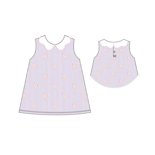 MOQ 5 PCS Preorder GSD3275 Butterfly Purple Stripe Doll Collar Sleeveless Dresses for Girls 202511