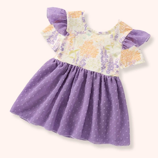 MOQ 5 PCS Preorder GSD3278 Flower Purple Flying Sleeve Dresses for Girls 202511