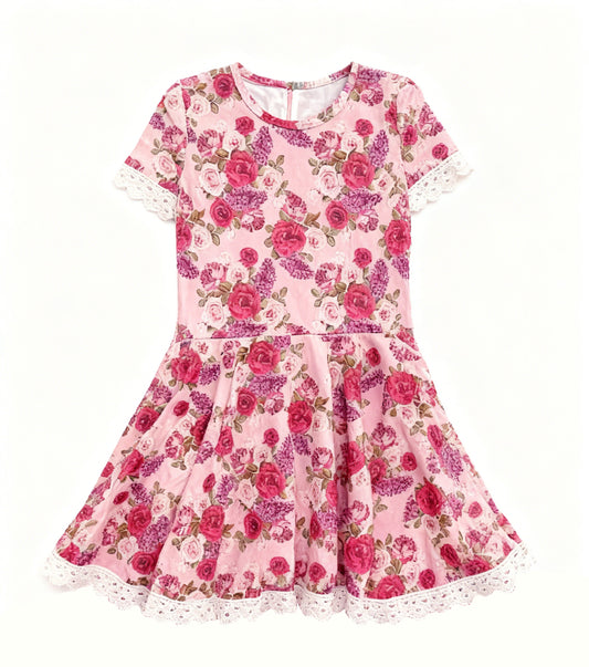 MOQ 5 PCS Preorder GSD3283 Flower Lace Ruffle Short Sleeve Dresses for Girls 202511