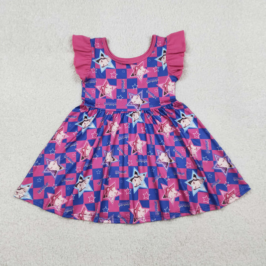 GSD3284 K-POP Blue Purple Plaid Ruffle Flying Sleeve Dresses for Girls 20260119 RTS