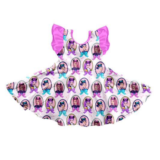 MOQ 5 PCS Preorder GSD3285 K-POP Bows Purple Pink Ruffle Flying Sleeve Dresses for Girls 202511