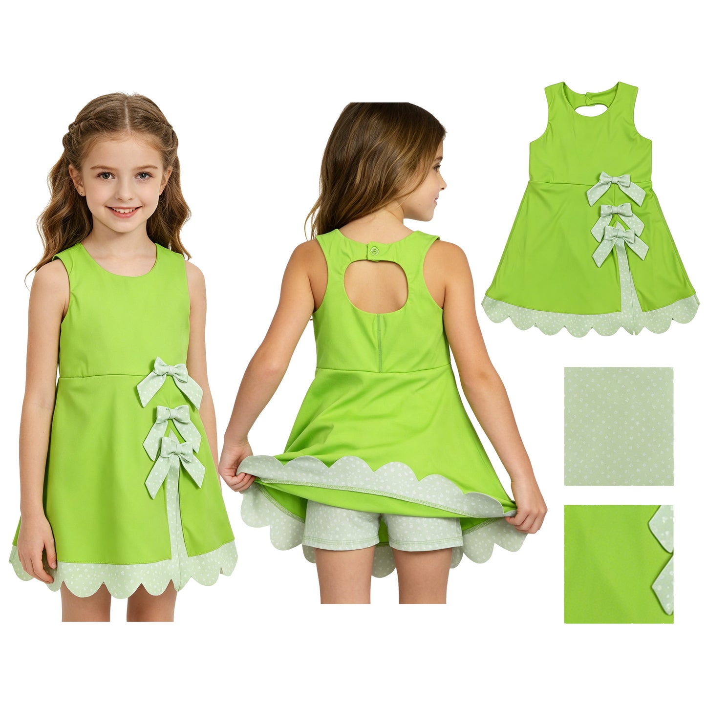 GSD3316 Bows Light Green Sleeveless Yoga Dresses for Girls 202605 RTS