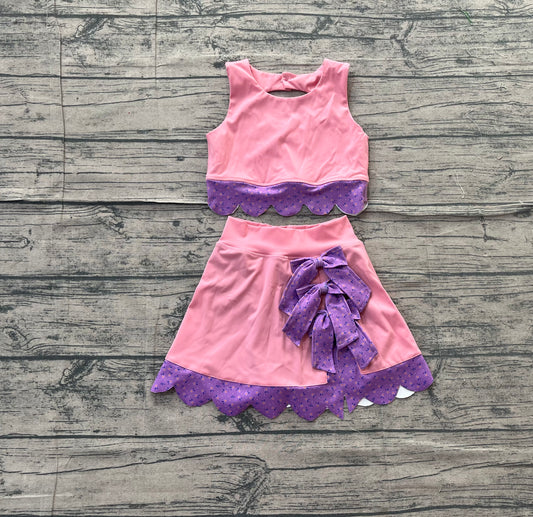 NO MOQ preorder GSD3319 Bows Pink Sleeveless Top with Pleated Skirts for Girls Yoga Sets 202601