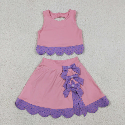 GSD3319 Bows Pink Sleeveless Top with Pleated Skirts for Girls Yoga Sets 202605 RTS