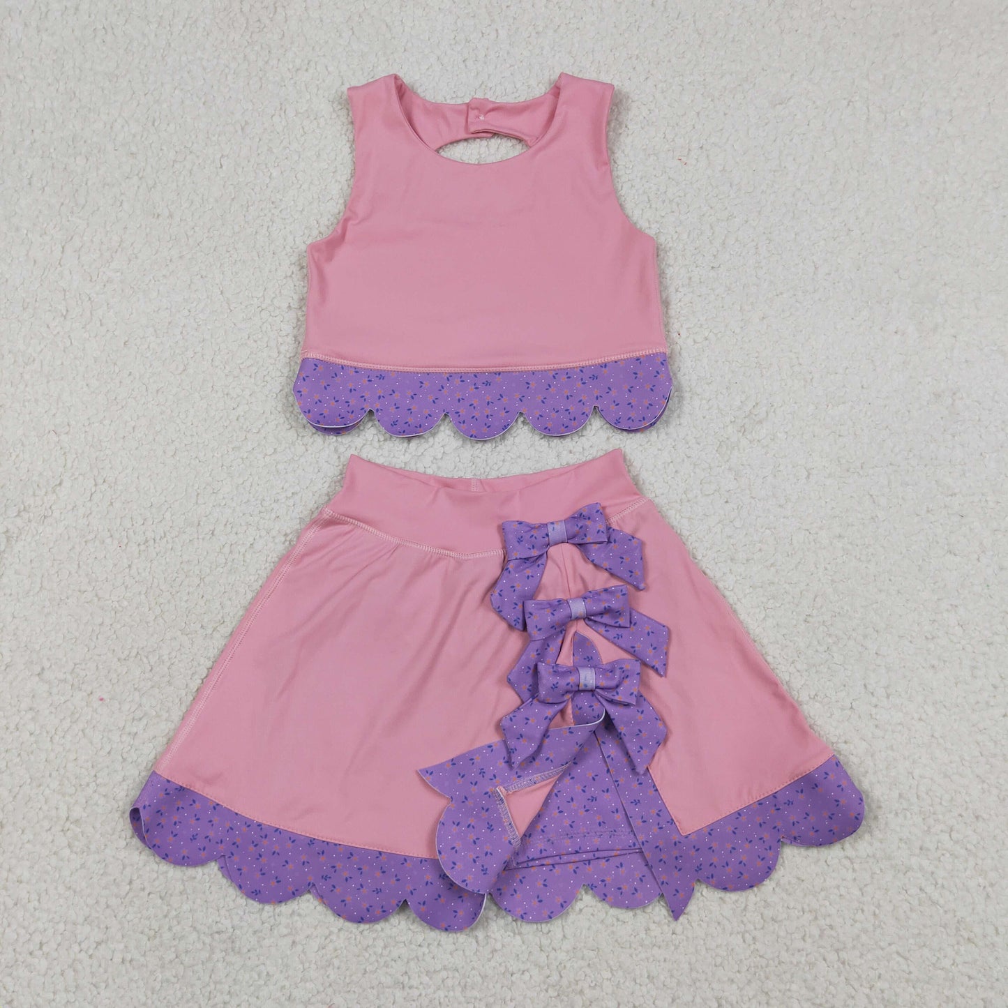 GSD3319 Bows Pink Sleeveless Top with Pleated Skirts for Girls Yoga Sets 202605 RTS