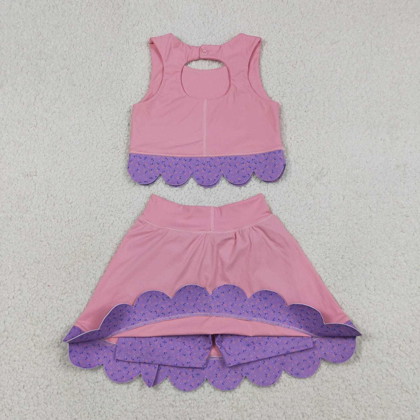 GSD3319 Bows Pink Sleeveless Top with Pleated Skirts for Girls Yoga Sets 202605 RTS