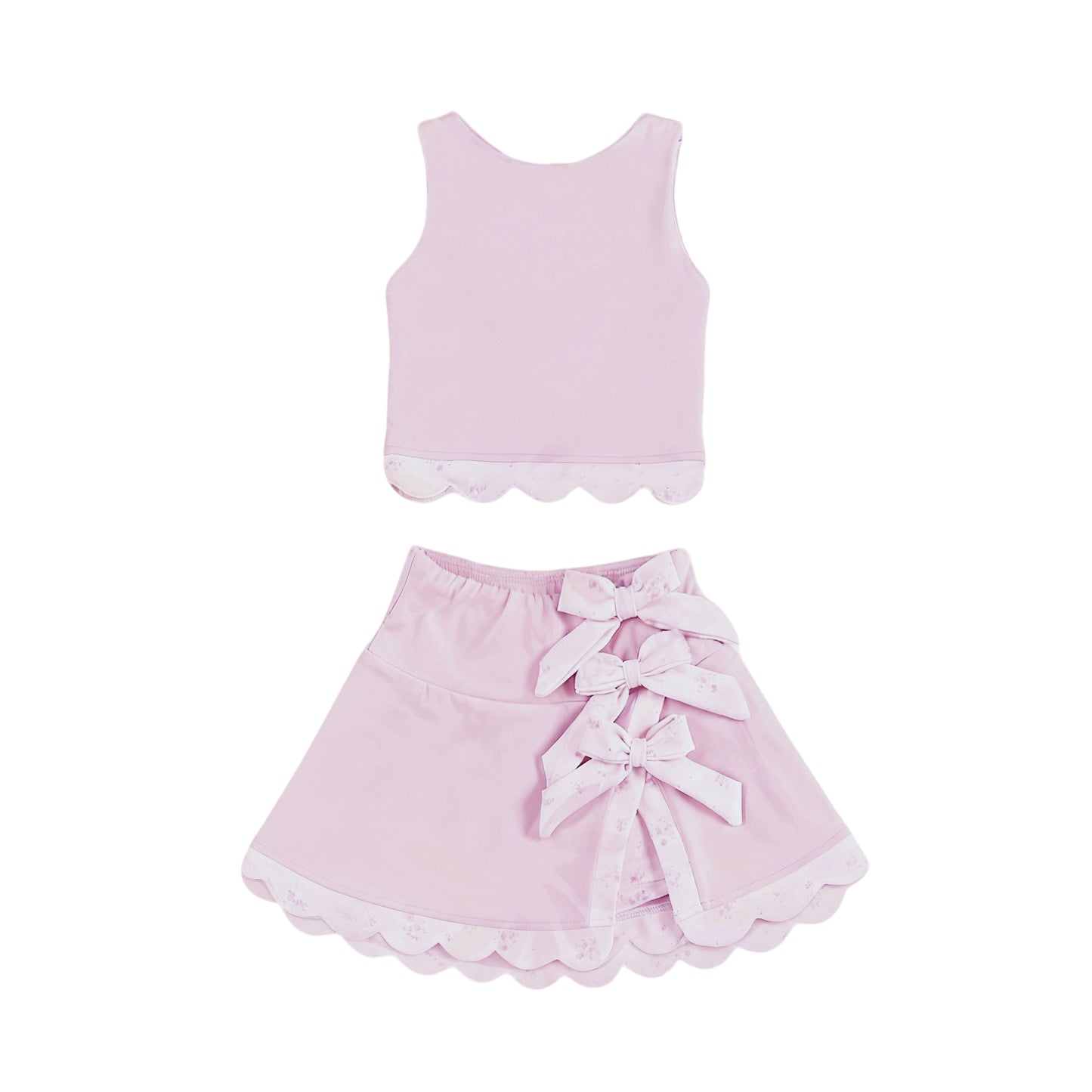 MOQ 5 preorder GSD3321 Bows Light Pink Sleeveless Top with Skirts for Girls Yoga Sets 202511
