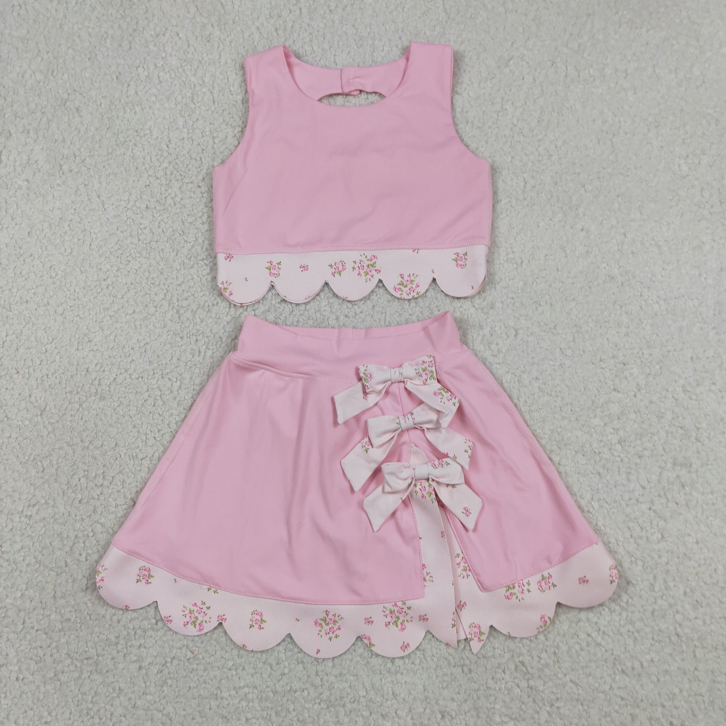 GSD3321 Bows Light Pink Sleeveless Top with Skirts for Girls Yoga Sets 202605 RTS