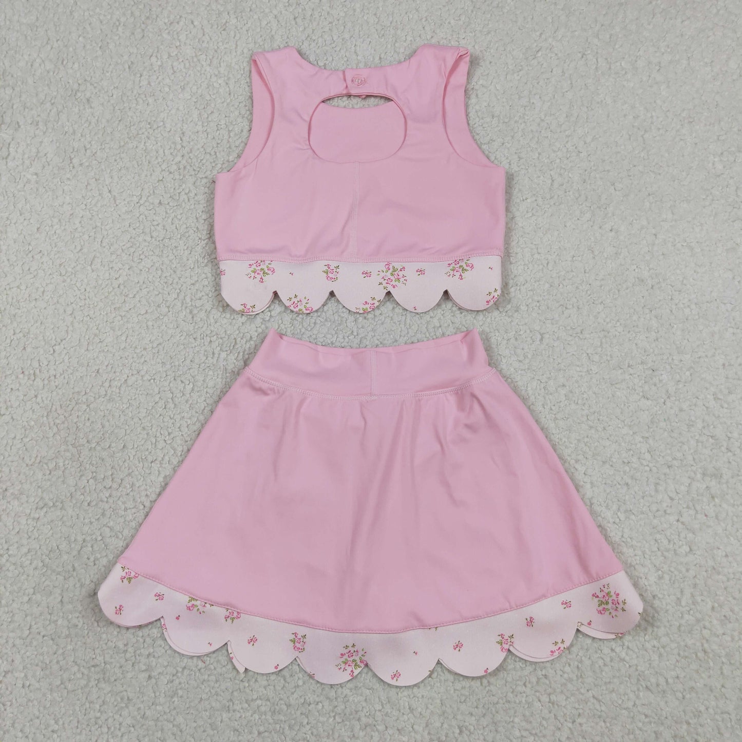 GSD3321 Bows Light Pink Sleeveless Top with Skirts for Girls Yoga Sets 202605 RTS