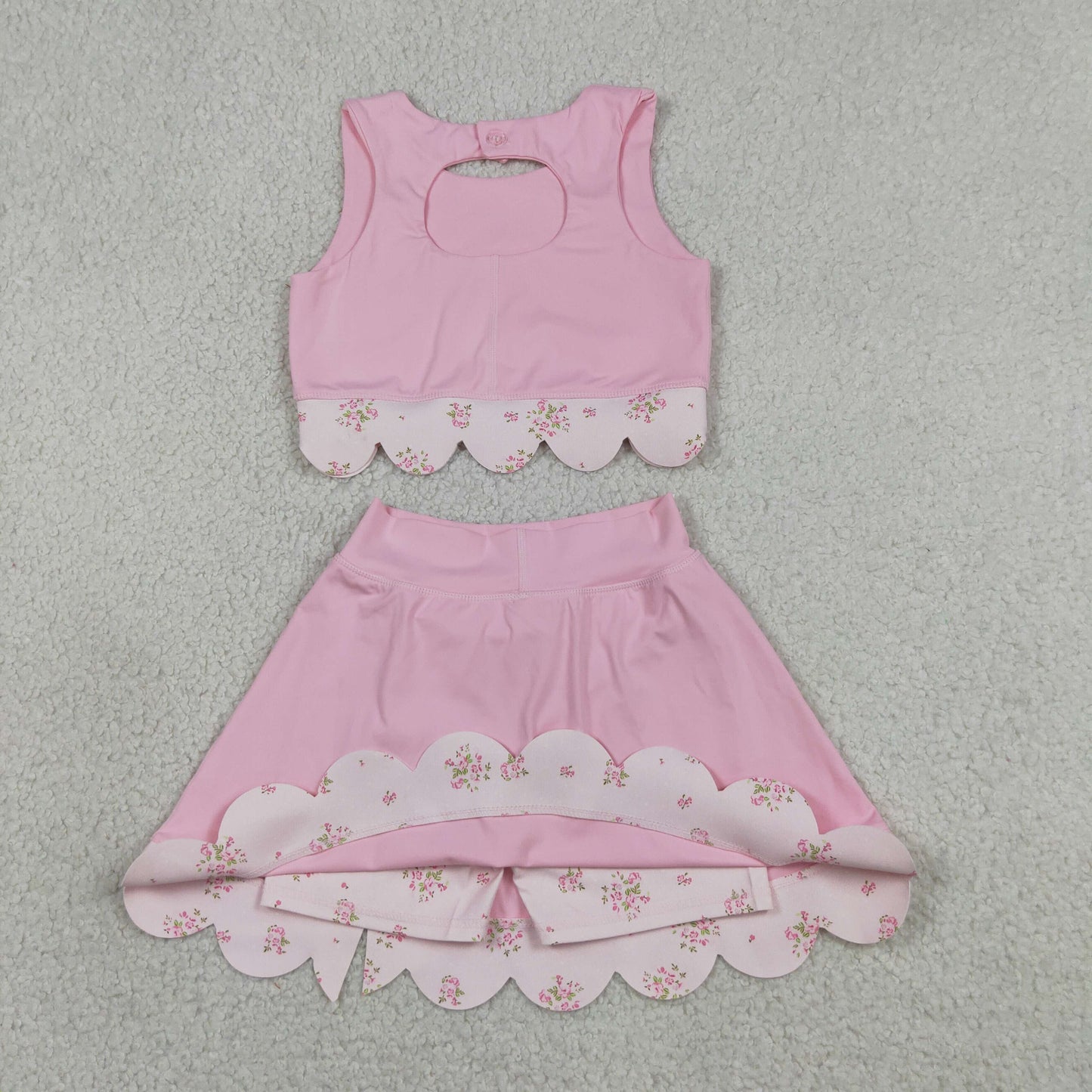 GSD3321 Bows Light Pink Sleeveless Top with Skirts for Girls Yoga Sets 202605 RTS