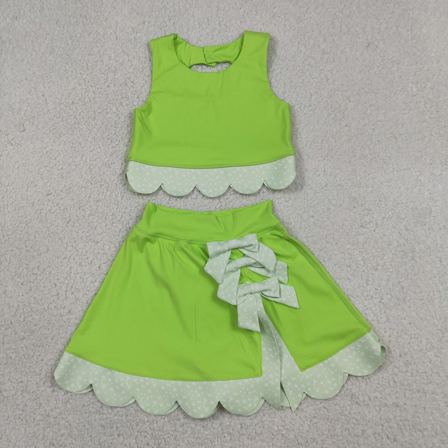 GSD3322 Bows Light Green Sleeveless Top with Skirts for Girls Yoga Sets 202605 RTS