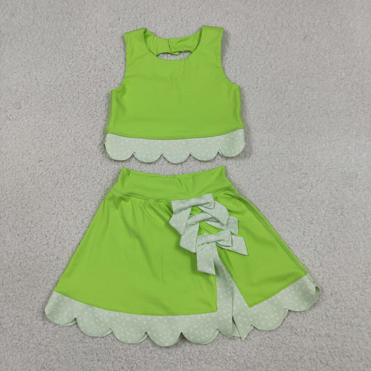 GSD3322 Bows Light Green Sleeveless Top with Skirts for Girls Yoga Sets 202605 RTS