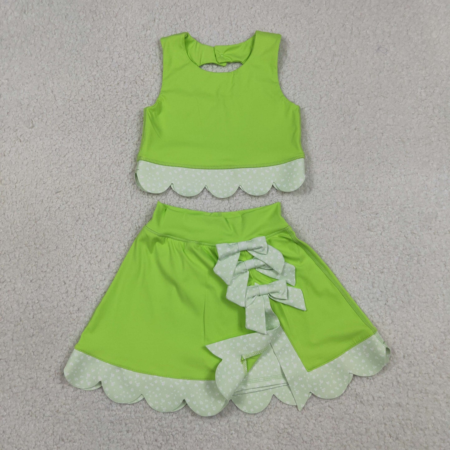 GSD3322 Bows Light Green Sleeveless Top with Skirts for Girls Yoga Sets 202605 RTS