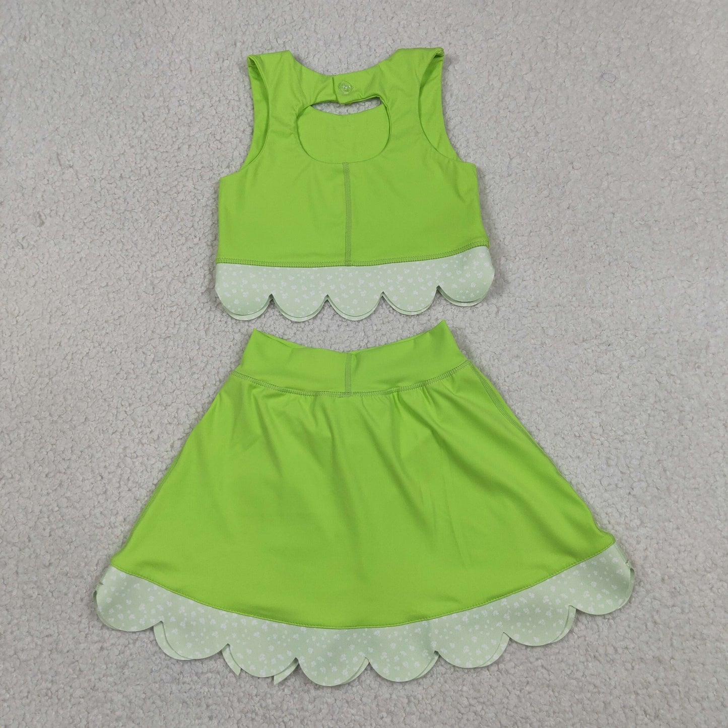 GSD3322 Bows Light Green Sleeveless Top with Skirts for Girls Yoga Sets 202605 RTS