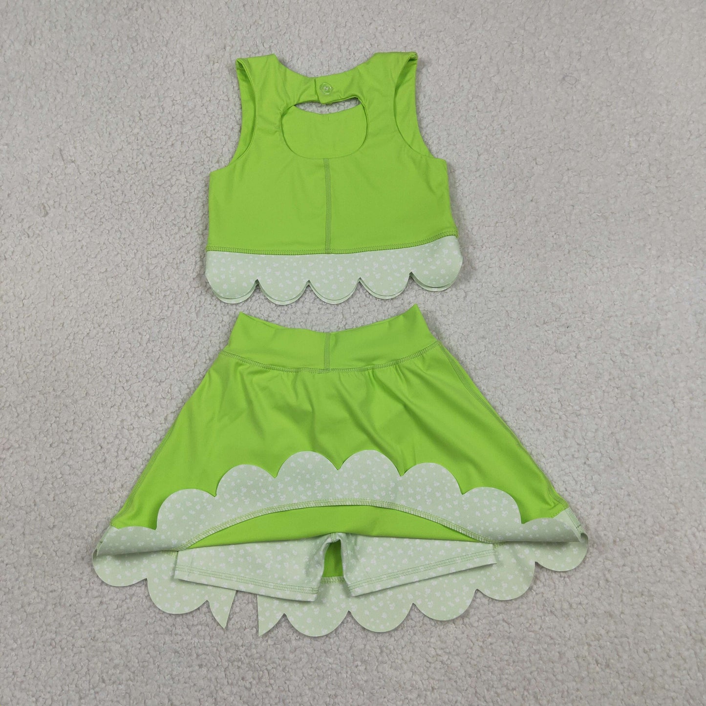 GSD3322 Bows Light Green Sleeveless Top with Skirts for Girls Yoga Sets 202605 RTS