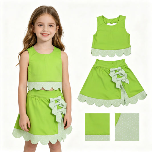 GSD3322 Bows Light Green Sleeveless Top with Skirts for Girls Yoga Sets 202605 RTS