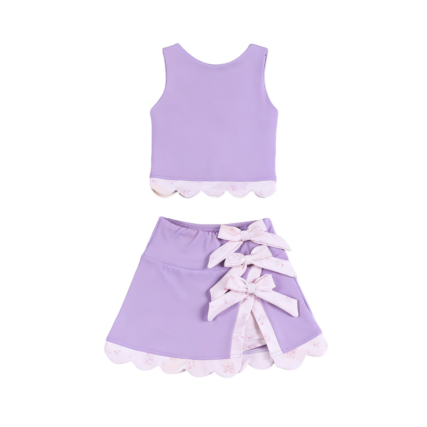 MOQ 5 preorder GSD3323 Bows Purple Sleeveless Top with Skirts for Girls Yoga Sets 202511