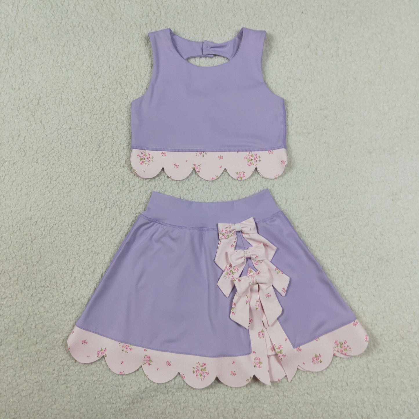 GSD3323 Bows Purple Sleeveless Top with Skirts for Girls Yoga Sets 202606 RTS