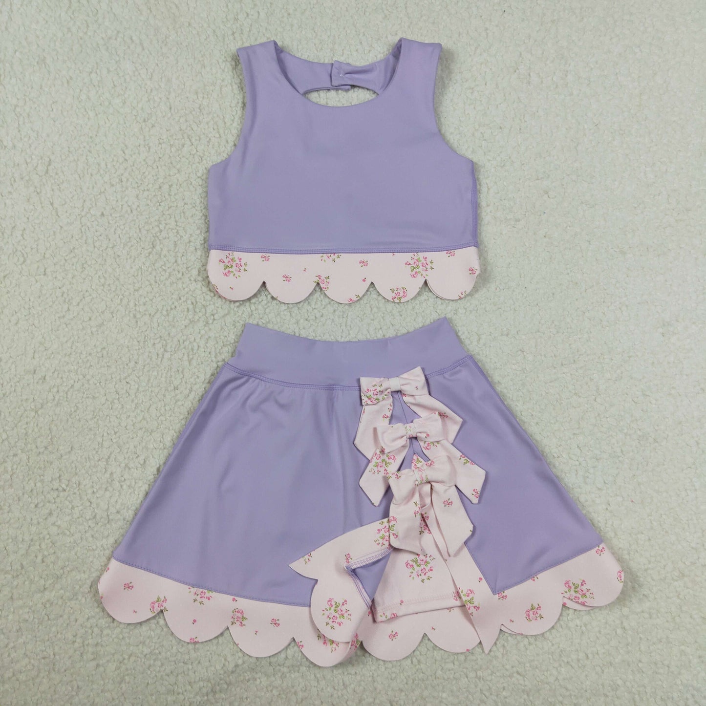 GSD3323 Bows Purple Sleeveless Top with Skirts for Girls Yoga Sets 202606 RTS