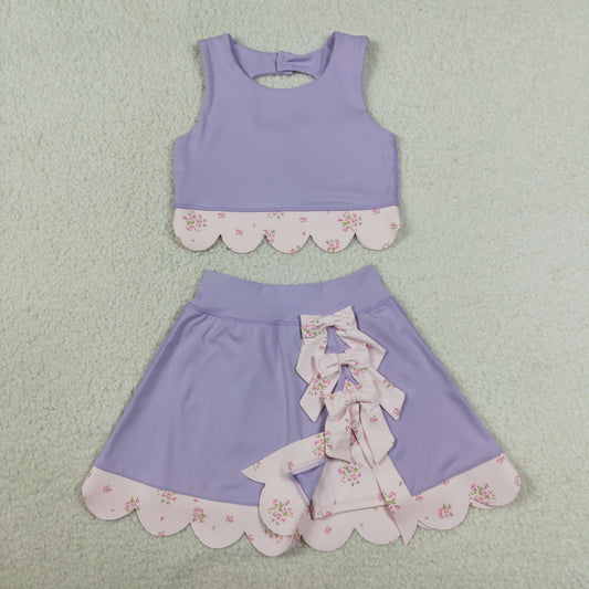 GSD3323 Bows Purple Sleeveless Top with Skirts for Girls Yoga Sets 202606 RTS