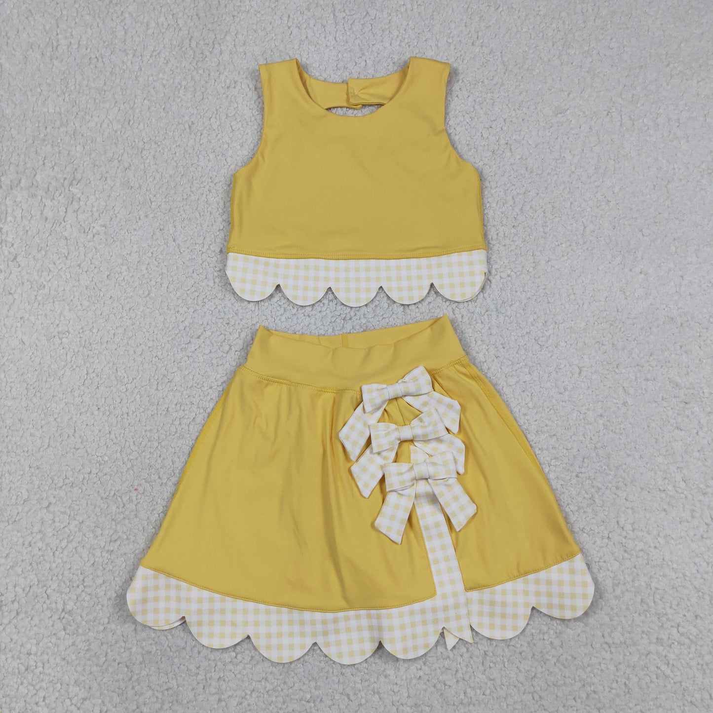 GSD3324 Bows Light Yellow Sleeveless Top with Skirts for Girls Yoga Sets 202605 RTS